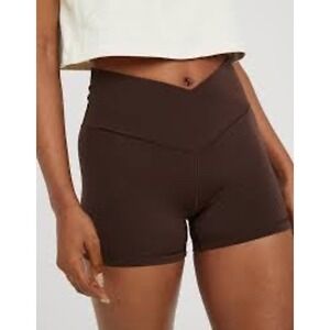 Offline‎ By Aerie Real Me Crossover Biker Shorts 3" XS Brown Fall Yoga Lounge